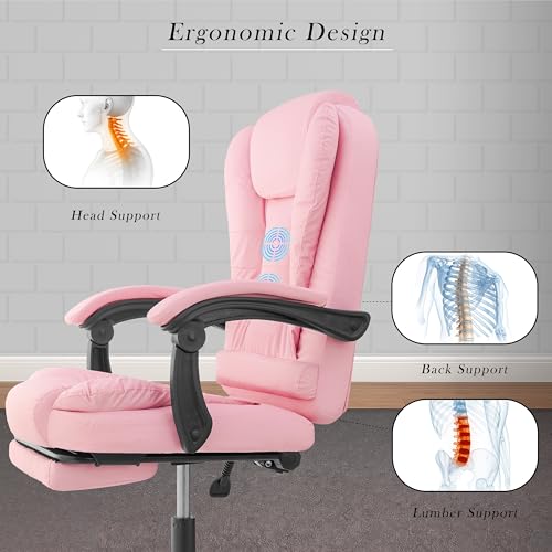Image of Italia Leatherette Office Chair for Work | Boss Chair, Luxurious Cushioned Arms & Seat, 2 Point Back Massager, Adjustable Leg Rest, Heavy Duty Metal Base (Pink)