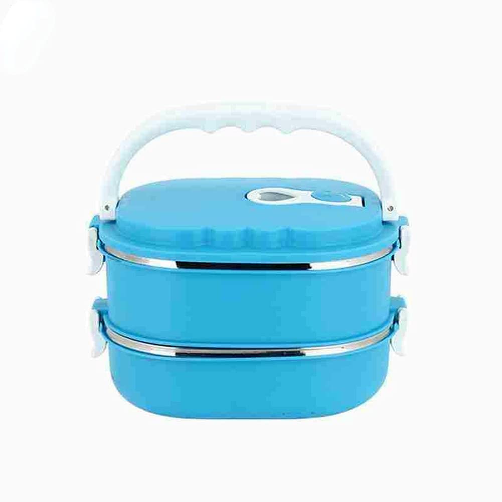 ausuky Portable Food Warmer Kids School Lunch Box Thermal Insulated Food Container (Blue,Double Layer)