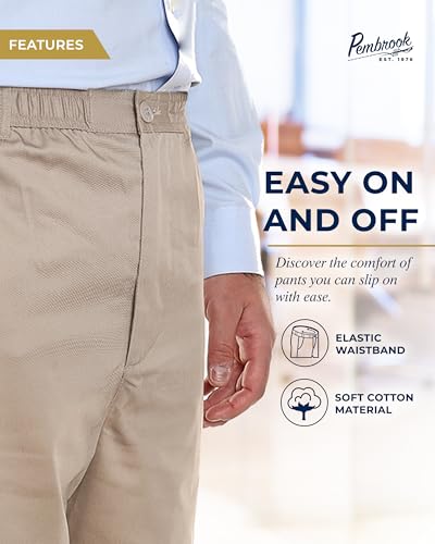 Pembrook Men's Elastic Waist Pants for Seniors - Adaptive Pants for Elderly with Zipper and Button - Tan