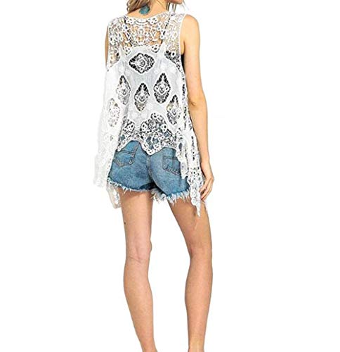 Qingzhuan Femme Crochet Longue Cardigan Femme Été Kimono Mousseline Manches Longues Gilet Leger Outwear Châle Lâche Cover Up Veste Ourlet Blanche S Cover