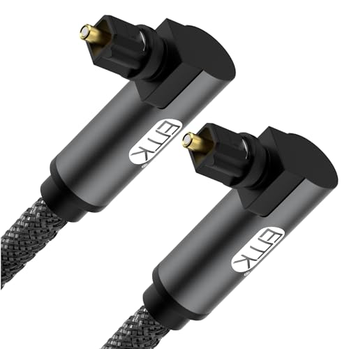 EMK Optisches Kabel, 360 Grad Rotierend Optisches Kabel Winkelstecker, Digital Optisches Kabel Gewinkelt, 90 Grad Toslink Kabel für Soundbar, TV, PS4, Xbox, Heimkino (Dual 90 Grad Schwarz, 2M)