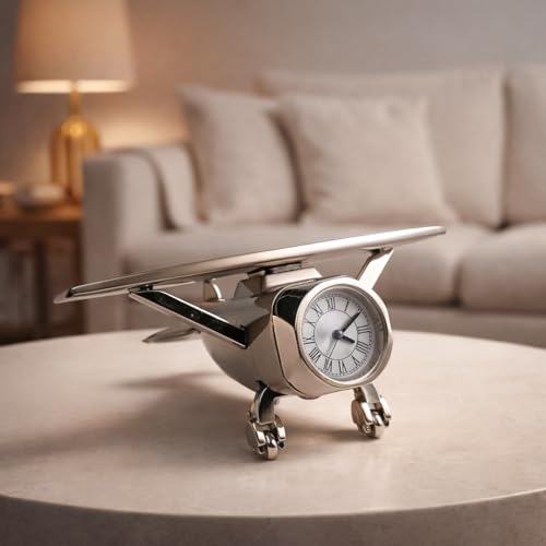 Image of ZAICUS Vintage Aeroplane Miniature Desk Clock - Airplane Table Clock | Office Desk, Study Table & Home Decor | Unique Gift for Aviation Lovers