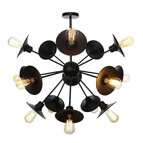 Lustre moléculaire E27 industriel rétro noir mat à 15 lampes pour salon