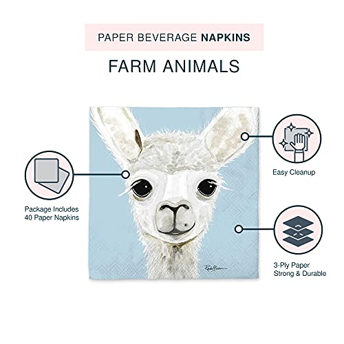 Paper Beverage Napkins By Studio Oh! - Farm Animals - Pack Of 40 - Full-Color Art - 3-Ply Strong & Durable, Easy Cleanup - For Everyday & All Occasions #TOP2