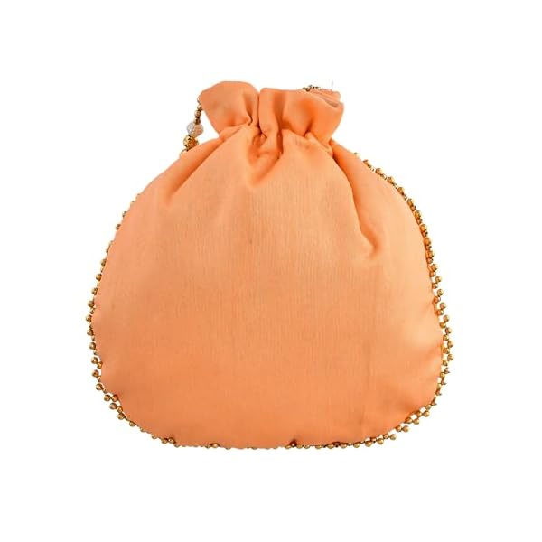 Kuber Industries Potli | Silk Wedding Potli | Drawstring Closure Potli | Wallet Potli | Christmas Gift Potli | Baby Shower Potli | Traditional Shagun Potli | Single Side Sequins-Potli | Peach - Image 8