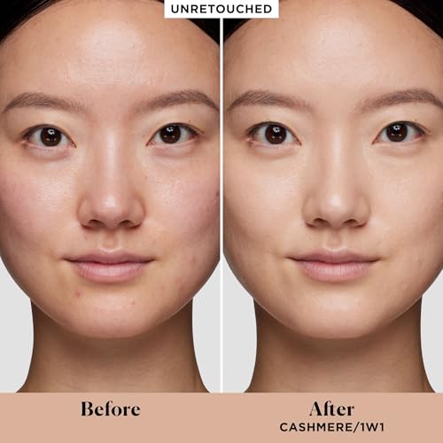 Laura Mercier Real Flawless Weightless Perfecting Waterproof Liquid Foundation: Medium-Buildable Coverage, 12 HR Fade-Proof Wear, Hydrating, Non-Comedogenic, 1W1 Cashmere + Foundation Brush Bundle