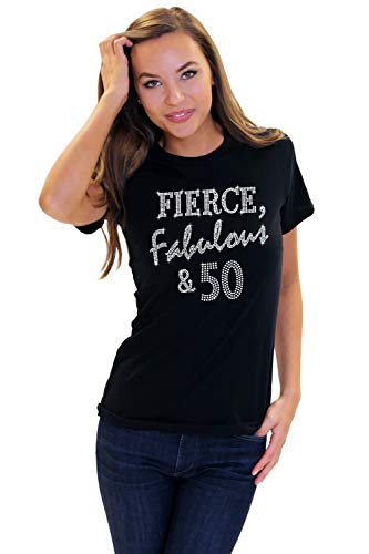 Rhinestonesash 50Th Birthday Tshirt For Women - Crystal Fierce Fabulous & 50 50Th Birthday T-Shirt - Plus Size Birthday Shirt - 2Xl - Black Tee(Ff50 Rs) Blk/2Xl #TOP1