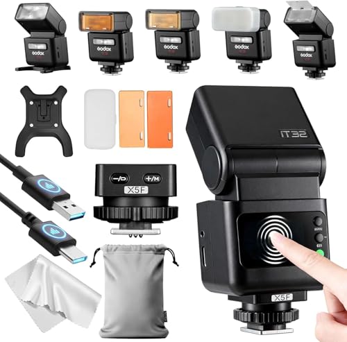 【日本語説明書付き】Godox iT32 カメラフラッシュ X5F コマンダーと組み合わせ Fuji対応 分離トリガー撮影 オンカメラモードとオフカメラモード両方サポート 軽量 わずか160gのストロボ本体 フル発光約510回 1.5秒の高速リサイクル 富士カメラと互換性