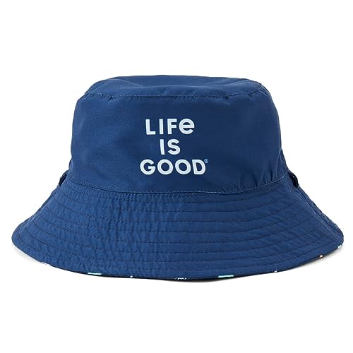 Gorra con patrón de tiburón para niños Life is Good azul oscuro, talla Large/X-Large