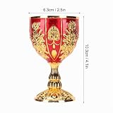 lyrlody Vintage Kieliszek do Wina ze Stali Nierdzewnej, Złoty Kielich Kielich Kwiatowy Wzór Stop Cynku z Eleganckim Reliefem Kwiatowym, na Prezent na imprezę barową, 10,3 Cm (złoty czerwony)