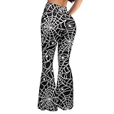 ELEDIZI Goth Spider Web Pants for Women Bootcut Flare Yoga Pants Butt Lifting Soft Leggings for Women High Waisted Tummy Control Bell Bottom Leggings for Casual Gym Workout Running Pilates,S
