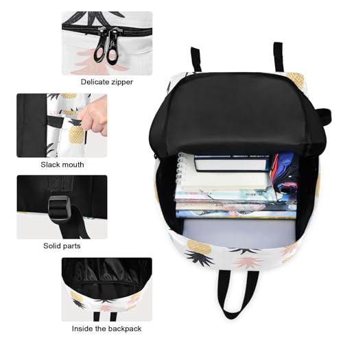 Backpack Lunch Bag Set Cartoon Pineapple Print, Big Storage Travel Backpacks with Insulated Lunch Box for Office Hiking Picnic3