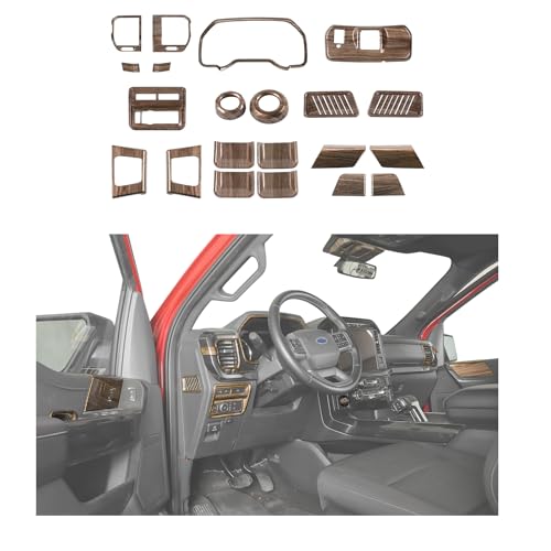21PCS Wood Grain Full Set Interior Trim Kits Fit for 2015-2020 Ford F150 Decor Accessories Center Console Dashboard Gear Shift Knob Navigation Window Switch 4WD Knob Inner Door Bowl Panel So On