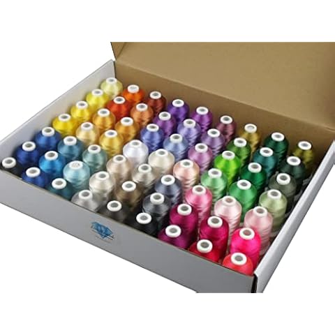 Simthread 63 Brother-Farben Polyester-Stickmaschinen-Garn-Set, 40 Gewicht, für Brother, Babylock, Janome, Singer, Pfaff, Husqvarna, Bernina Stick- und Nähmaschinen 550Y Cover