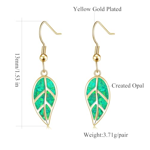 CiNily 14K Gold Plated Green Fire Opal Leaf Drop Dangle Earrings for Women by CiNily - Used condition - Image 4