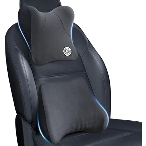 TKLoop Soft Lumbar Support Pillow & Car Neck Pillow for Driving Seat Memory Foam Pillow for Car Seat, Office Chair Dark Grey Cover