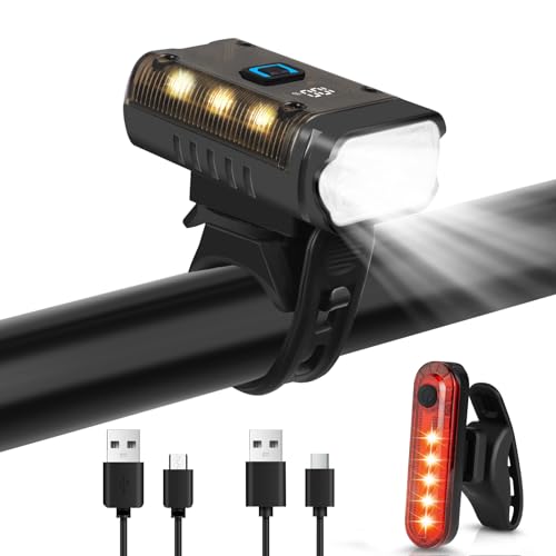 Ainiv Luces Bicicleta Delantera y Trasera, 5 Modos Luz Delantera Bicicleta Potente LED, Tipo C Impermeable Luz Bicicleta, Linterna Bicicleta para Bicicleta de Carretera, Ciclismo de Montaña, Pesca