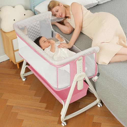 Baby Bassinet, Bedside Sleeper for Baby, Bedside Crib(Light Pink)