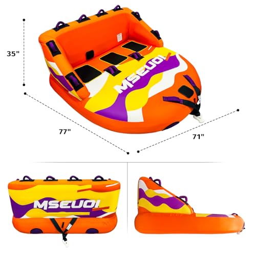 Image of Inflatable Water Towable Tube for Boats Heavy-Duty 1-3 Rider Tow Tube with Reinforced Handles, Quick-Connect Tow Rope, Rapid Air Valve