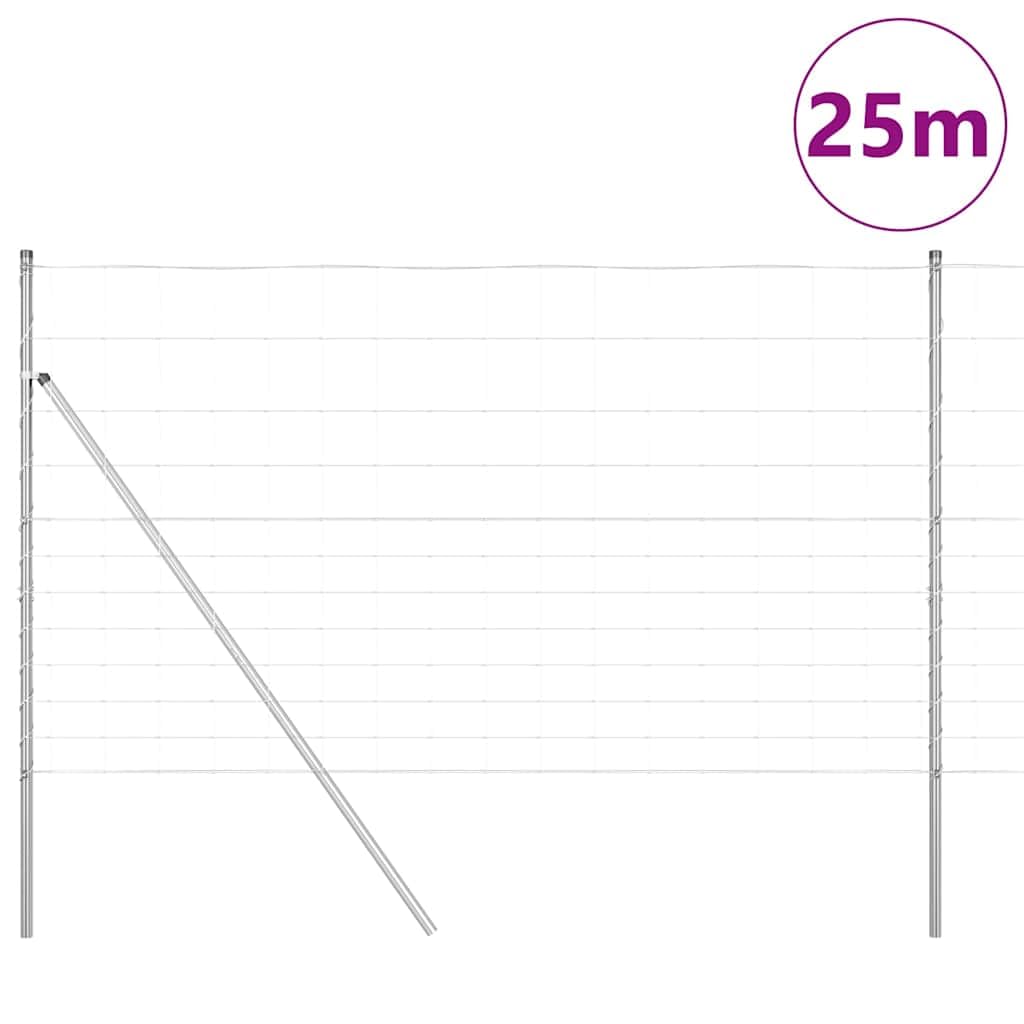 Recinzione in filo zincato saldato, 25 x 1,4 m, con 11 pali, elemento di recinzione per giardino, terrazza, balcone, robusta griglia per protezione privacy e sicurezza