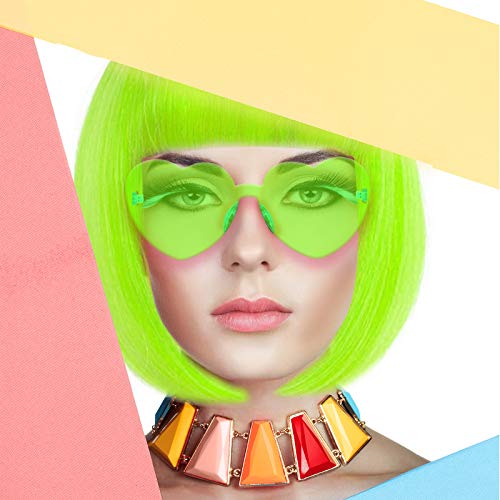Image of LIULIUBTY Short Bob Hair Wigs Straight with Flat Bangs Synthetic Colorful Cosplay Daily Party Neon Wig for Women + Free Wig Cap 13 inch Natural As Real