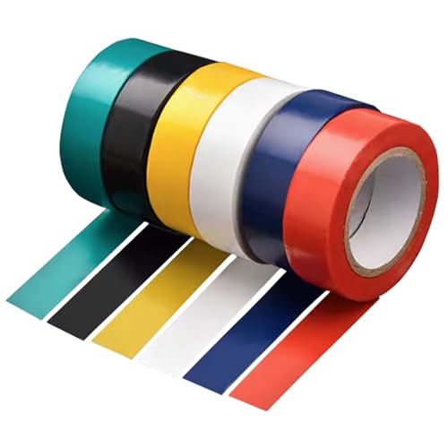 Image of Electrical Tape Multicolor 6 Pack, 3 /4 in x 33ft, PVC Insulation Tape, Flame Retardant & Weather Resistant, Color Coding for Wires, Circuits, and DIY Projects