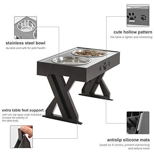 Chusui Mesa elevada ajustável para cães com tigela dupla de aço inoxidável Suporte para cães elevado
