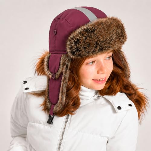 Image of Faux Fur Safety Reflective Plain Plaid Aviator Trapper Hat Snow Ski Trooper Winter Cap