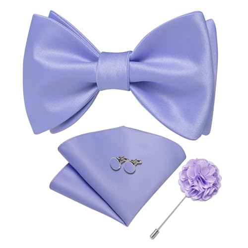 Image of DiBanGu Solid Color Bow Ties for Men Formal Satin Self Tied Bowtie with Lapel Pin Pocket Square Cufflinks for Wedding Party