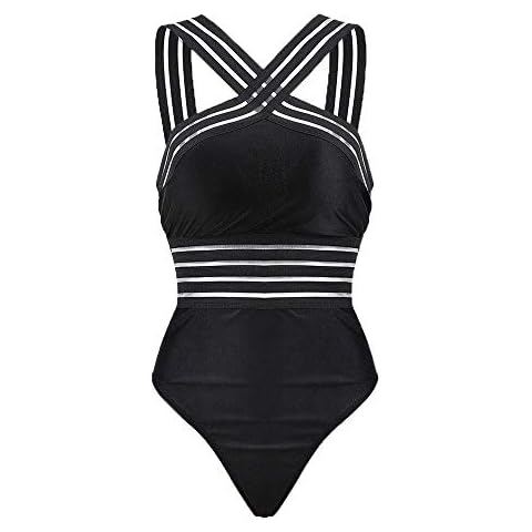 Xsylife Women's One Piece Swimwear Front Crossover Swimsuits Hollow Bathing Suits Monokinis (Black A, Large) Cover