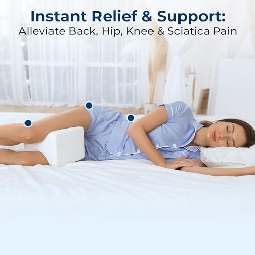 Image of 5 STARS UNITED Knee Pillow for Side Sleepers - Hip Pain Relief, Memory Foam Leg Cushion for Side Sleeping - Between Legs Pillow for Sciatica & Lower Back Pain, White (Pack of 2)