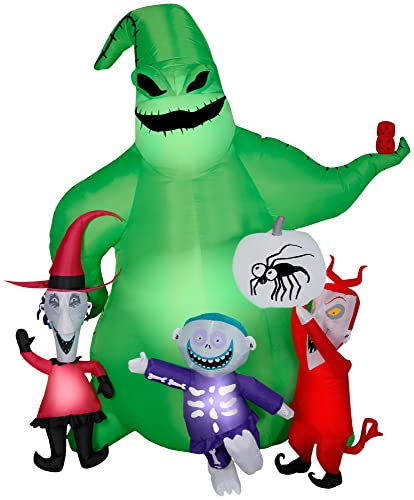 Gemmy Oogie Boogie Halloween Inflatable Scene 7 Ft Tall Lighted Nightmare Before Christmas Yard Decoration with Lock Shock and Barrel Outdoor Decor with Stakes and Tethers