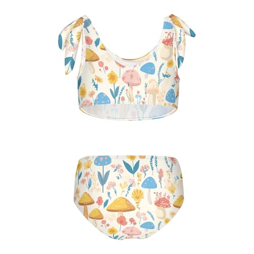 KLL Seamless Mushroom Flowers Girl Two Pieces Bikini Set Scoop Neck Bathing Suit Swimwear Adjustable Shoulder Strap2