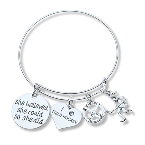Infinity Collection Field Hockey Charm Bangle Bracelet, Field Hockey She Believed She Could So She Did Jewelry, Gift for Field Hockey Players