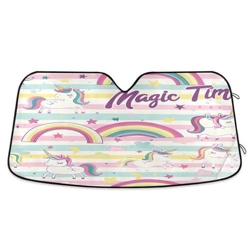 Parasol para parabrisas de coche, diseño de unicornios y arco iris, cubierta plegable para ventana delantera, parasol térmico (S)