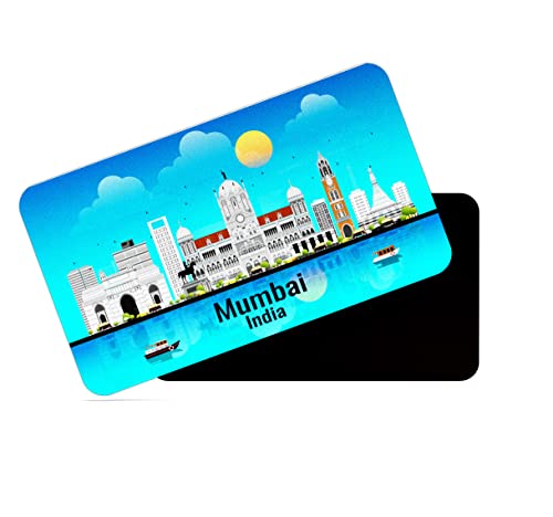 Image of dhcrafts Rectangular Rubber Fridge Magnet /Magnetic Card Blue India Mumbai Design Pack of 1 (8.6cm x 5.4cm)