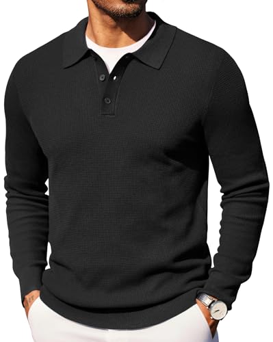 COOFANDY Men's Knit Polo Long Sleeve Sweaters Collared Polo Sweater Casual Dress Pullover Fashion Golf Sweaters