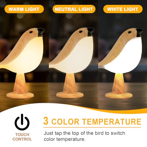 Image of Deogos 2Pack Cute Bird Table Lamp, Touch Control /Dimmable Brightness /3 Color Temperature /Cordless Desk Lamp Bedside Lamps for Nightstand, Bedroom, Small Space, Decoration
