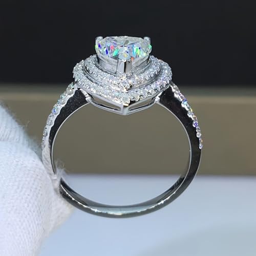 White Gold Plated Cubic Zirconia Dazzling Heart-Shaped Engagement Rings Wedding Bridal Band Promise Rings Evening Parties Anniversary Valentine's Day Gifts Eternity Bands for Women3