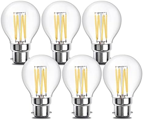 Bonlux Dimmable Bayonet Light Bulb, 6W B22 Golf Ball Bulb, BC Mini Globe LED Light Bulb,60w Incandescent Bulb Equivalent, Large Bayonet Filament Light Bulbs, G45 Vintage Decorative Clear Bulb (6-Pack)