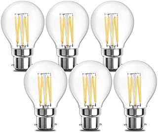Bonlux Dimmable Bayonet Light Bulb, 6W B22 Golf Ball Bulb, BC Mini Globe LED Light Bulb,60w Incandescent Bulb Equivalent, Large Bayonet Filament Light Bulbs, G45 Vintage Decorative Clear Bulb (6-Pack)