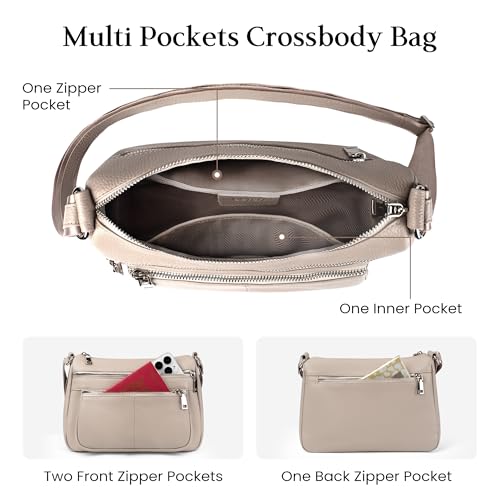 befen Genuine Leather Crossbody Purses for Women, Woman Medium Pocketbooks Shoulder Bags Handbags with Multi Zipper Pockets3