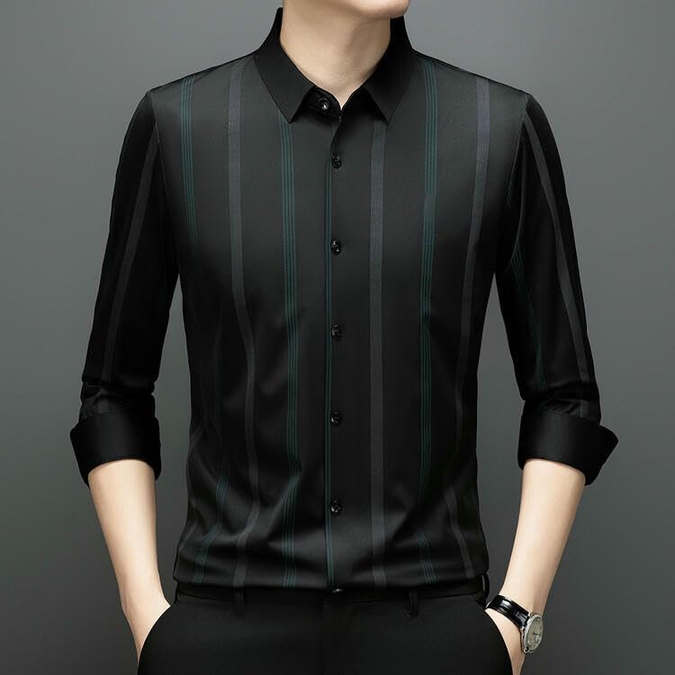 Men's Long Sleeve Spring Autumn Business Casual Wrinkle-Free Anti-Wrinkle Elastic Striped Shirt2