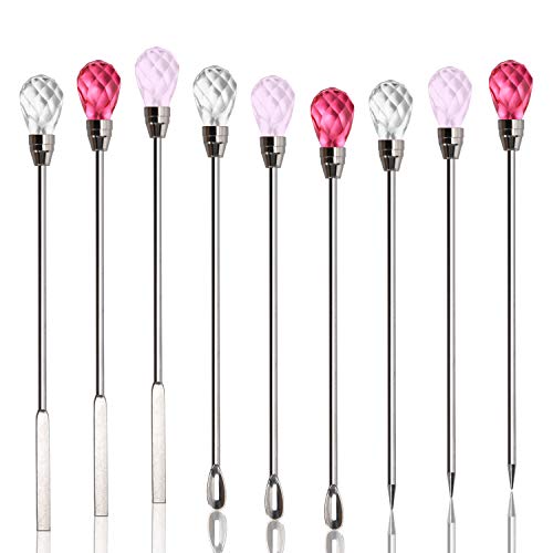 Noverlife 9PCS Nail Art Stirring Rod Pin Spoon, Anti-Static Stainless Steel Spatula Needle Stick for Powder Rhinestone, Resin Molds Craft Tools DIY Crafts Jewelry Making Tool