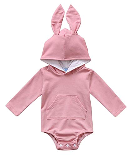 bebiullo Newborn Baby Girl Boy Clothes Drawstring Hoodie with Pocket Bodysuit Romper Straps Outfit Clothing (6-12M, Pink2)