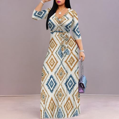 Image of Women Plus Size 3 /4 Sleeve V Neck Maxi Dress with Pockets | Soft fabric relaxed fit three quarter sleeve v neck with pockets for party and daily wear