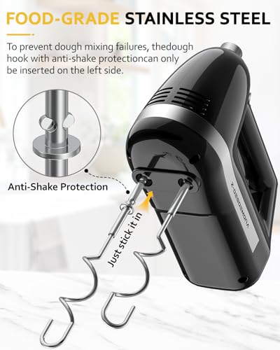 Z-DESDEMONA Electric Hand Mixer, Powerful 300W Hand Mixer Electric Handheld with 304 Beaters, Dough Hook,Hand Held Mixer with Turbo for Baking Cakes, Eggs, Cream Food(Black)