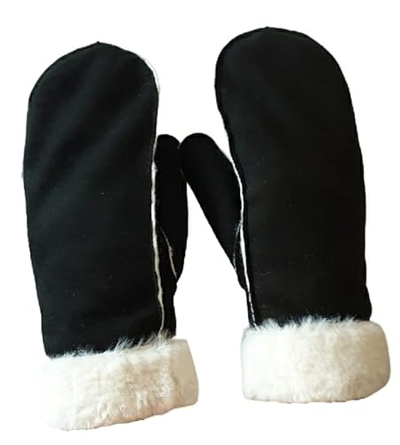 axelens Warme Handschuhe Frauen Winter Fäustlinge Elegant Komfortable Eco Wildleder S/M SCHWARZ