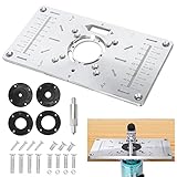 【Das Set enthält】 Das multifunktionale Set von Lochschneidwerkzeugen für die Holzbearbeitung enthält 1 Frästisch Einlegeplatte, 4 Fräsereinsatzringe und einige Befestigungsschrauben. Geeignet für DIY-Produktion, Holzbearbeitungsöffnung.