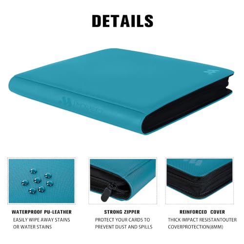 Image of Premium 1000+ Pockets Card Binder,16 Pockets Trading Card Binder Ringless Side Loading Trading Card Album Folder for TCG -Teal